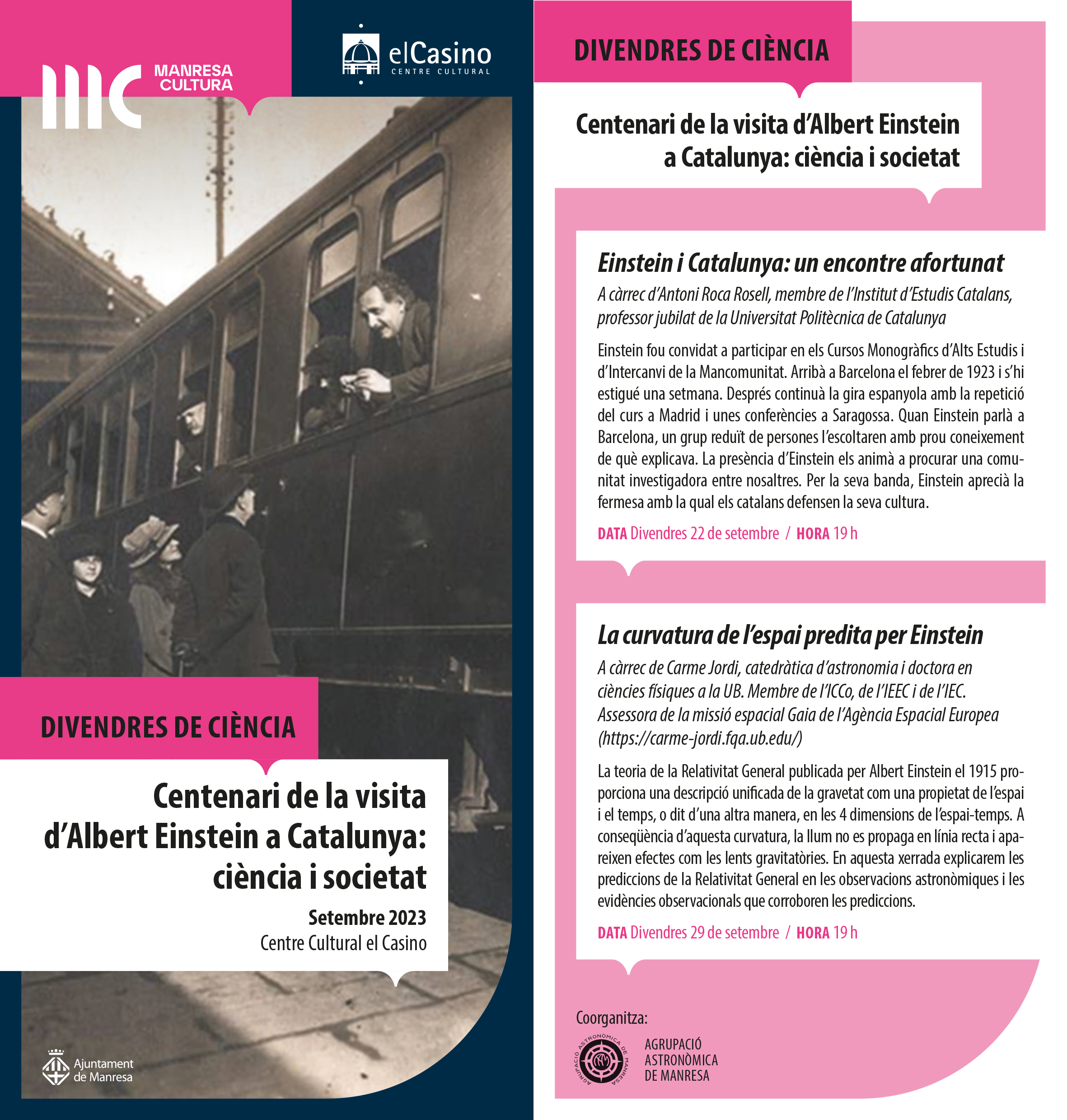 Divendres de Ciència organitza dues xerrades sobre el centenari de la visita d'Albert Einstein a Catalunya